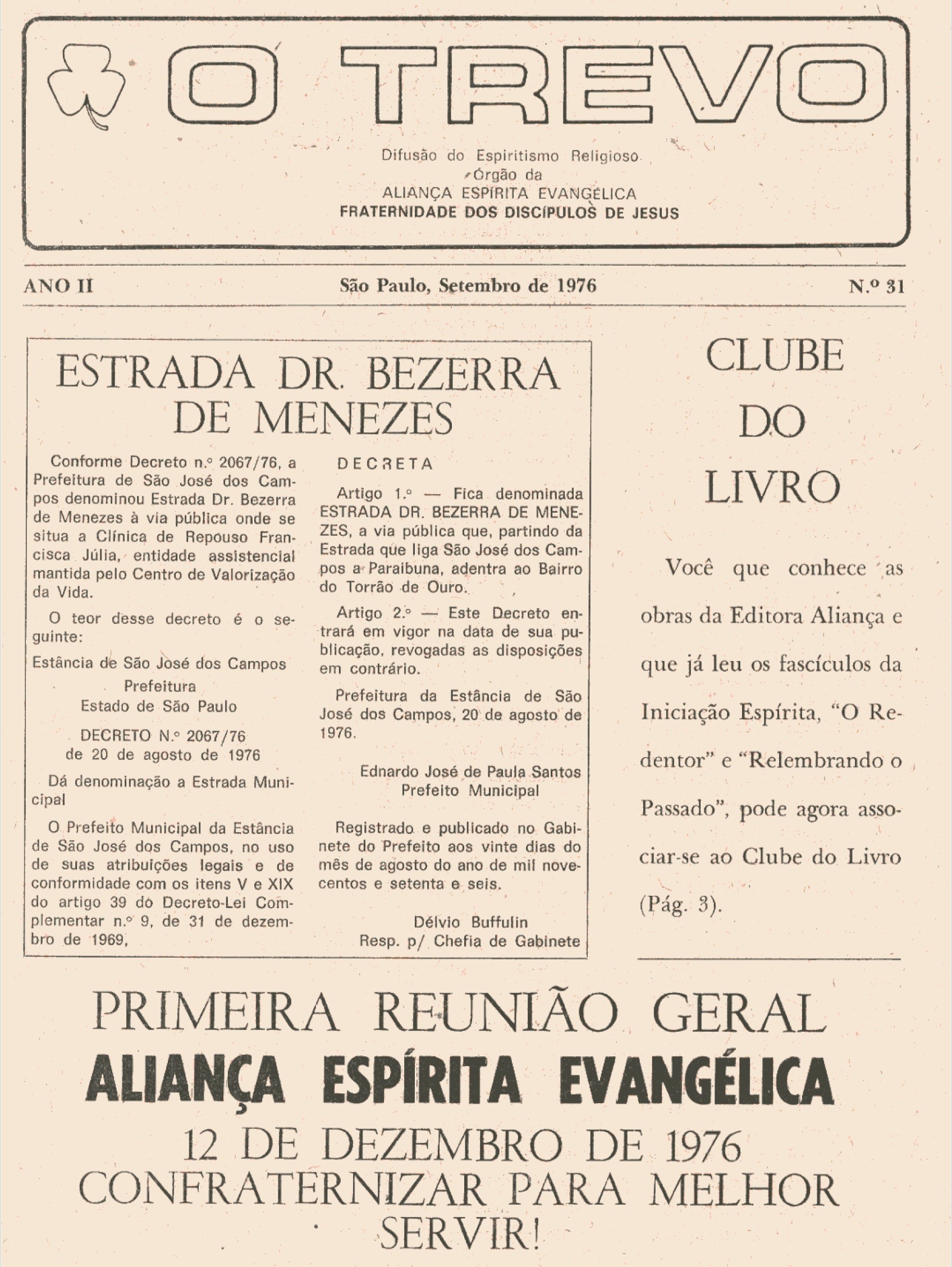 O Trevo Nº 31 — Anúncio da 1ª RGA · 1976